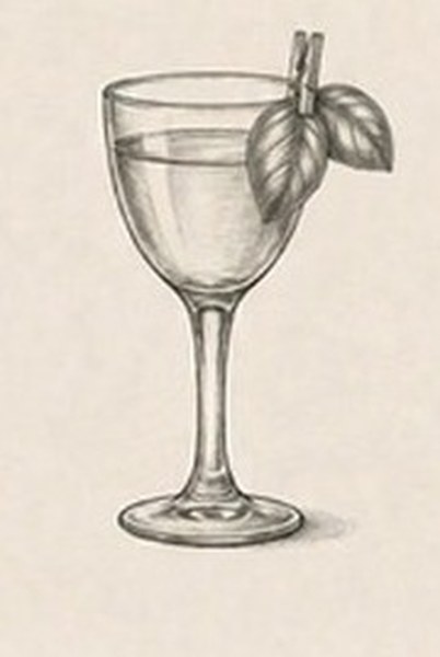 Caprese cocktail in a wine glass with clipped basil leaf garnish