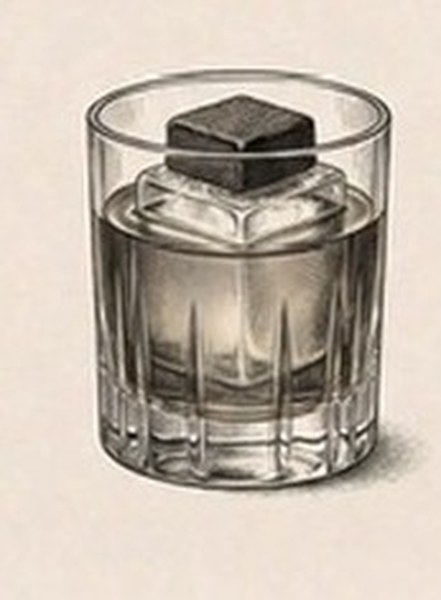 Passionfruit Roasted cocktail in a rocks glass with large ice cube